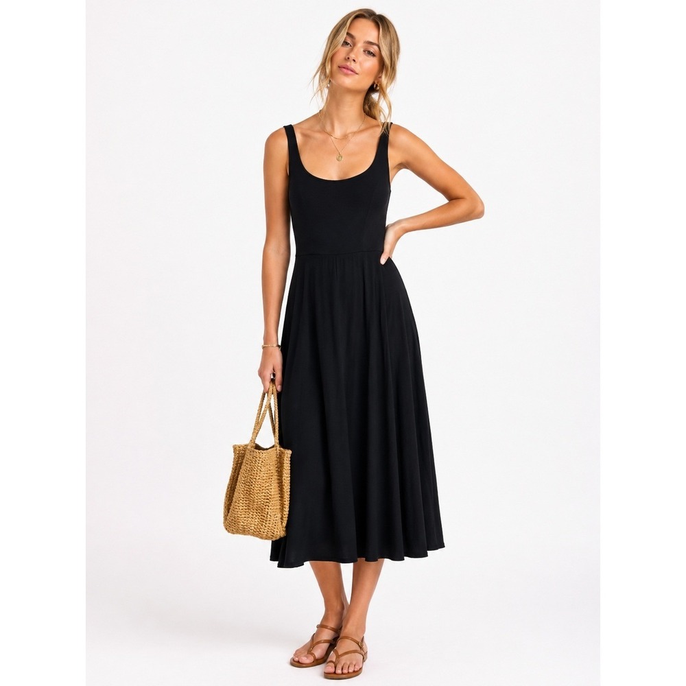 Market & Spruce Ravyn Dress Black Sleeveless Midi Scoop Neck Size XL NWT